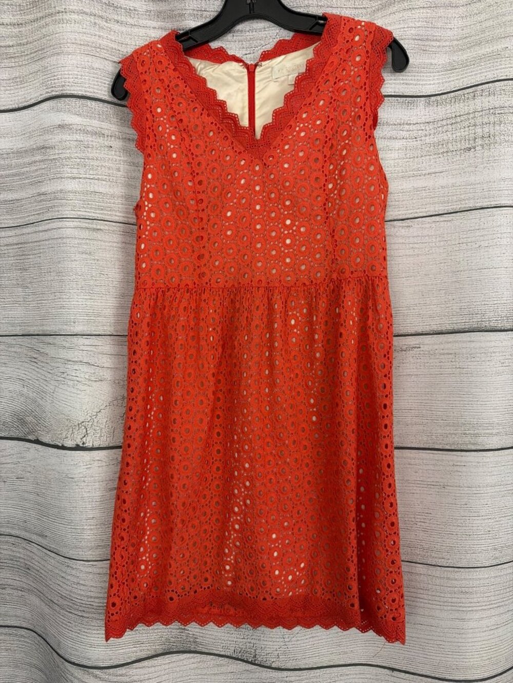 MM Couture Orange Eyelet Lace Dress With Scalloped Detail Size M